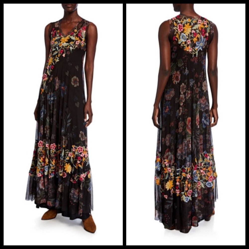 💕JOHNNY WAS💕 Krioh Mesh Dress ~ Black Medium - Picture 4 of 16